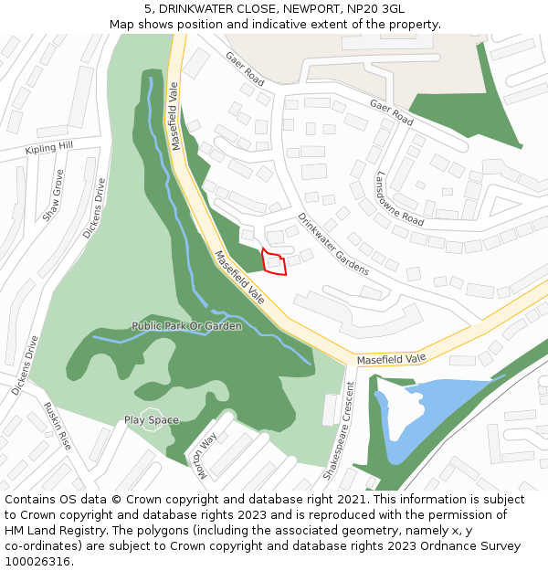 5, DRINKWATER CLOSE, NEWPORT, NP20 3GL: Location map and indicative extent of plot