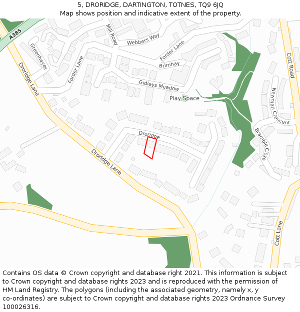 5, DRORIDGE, DARTINGTON, TOTNES, TQ9 6JQ: Location map and indicative extent of plot