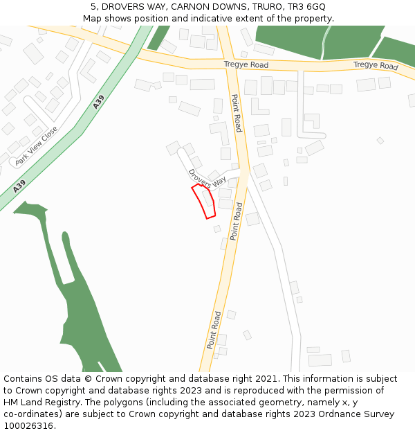 5, DROVERS WAY, CARNON DOWNS, TRURO, TR3 6GQ: Location map and indicative extent of plot