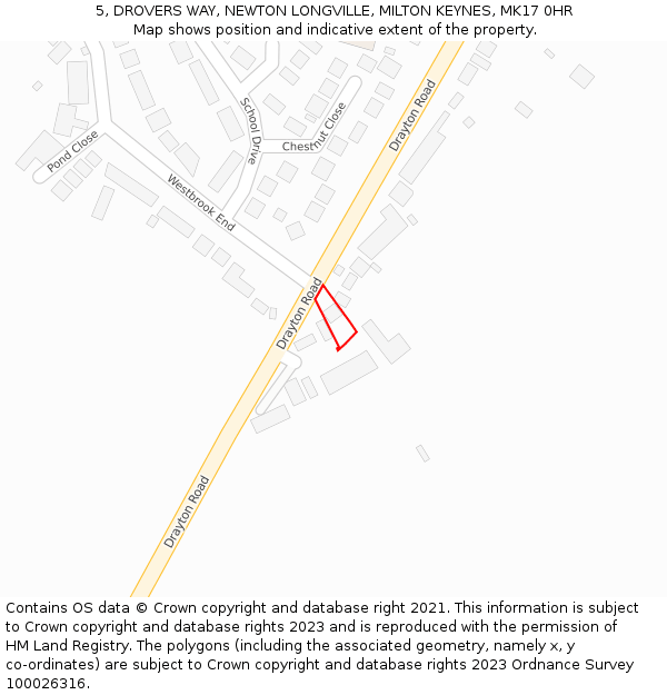 5, DROVERS WAY, NEWTON LONGVILLE, MILTON KEYNES, MK17 0HR: Location map and indicative extent of plot