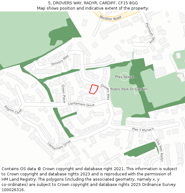 5, DROVERS WAY, RADYR, CARDIFF, CF15 8GG: Location map and indicative extent of plot