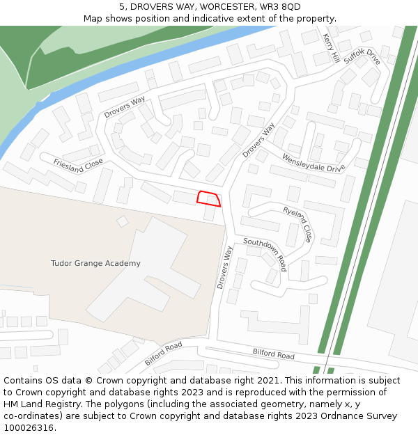 5, DROVERS WAY, WORCESTER, WR3 8QD: Location map and indicative extent of plot