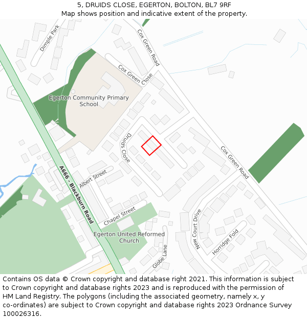 5, DRUIDS CLOSE, EGERTON, BOLTON, BL7 9RF: Location map and indicative extent of plot