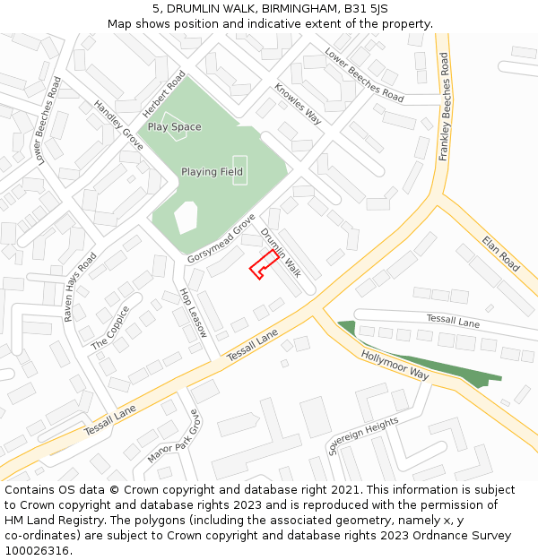 5, DRUMLIN WALK, BIRMINGHAM, B31 5JS: Location map and indicative extent of plot