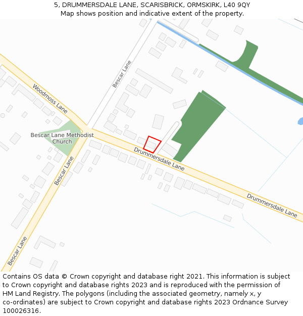 5, DRUMMERSDALE LANE, SCARISBRICK, ORMSKIRK, L40 9QY: Location map and indicative extent of plot