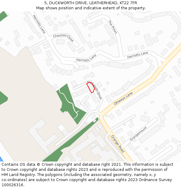 5, DUCKWORTH DRIVE, LEATHERHEAD, KT22 7FR: Location map and indicative extent of plot