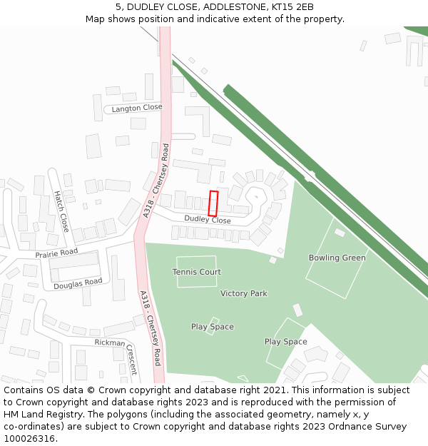 5, DUDLEY CLOSE, ADDLESTONE, KT15 2EB: Location map and indicative extent of plot