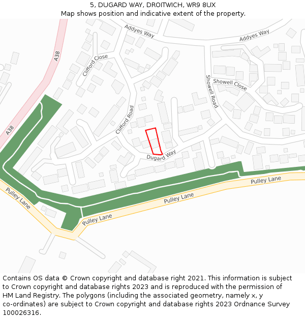 5, DUGARD WAY, DROITWICH, WR9 8UX: Location map and indicative extent of plot