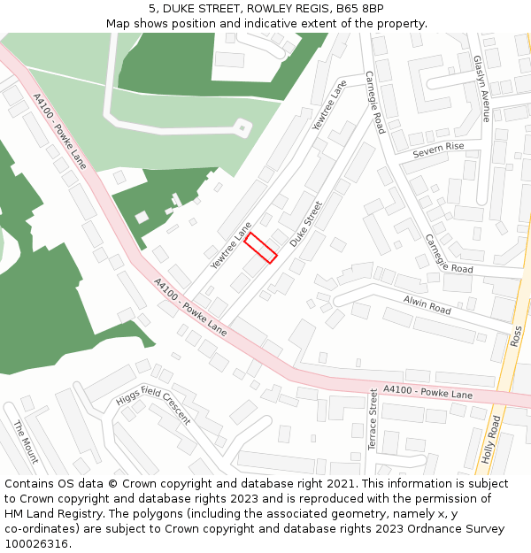 5, DUKE STREET, ROWLEY REGIS, B65 8BP: Location map and indicative extent of plot