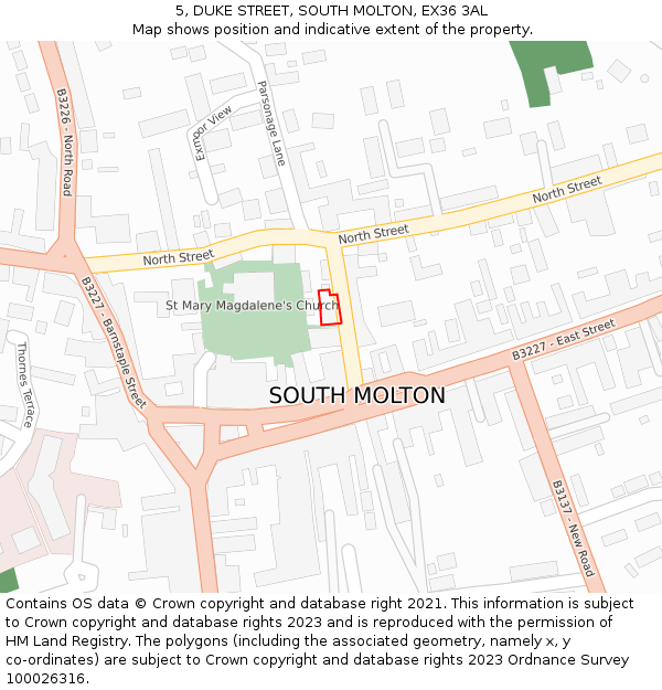 5, DUKE STREET, SOUTH MOLTON, EX36 3AL: Location map and indicative extent of plot