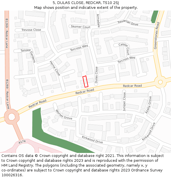 5, DULAS CLOSE, REDCAR, TS10 2SJ: Location map and indicative extent of plot