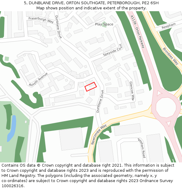 5, DUNBLANE DRIVE, ORTON SOUTHGATE, PETERBOROUGH, PE2 6SH: Location map and indicative extent of plot