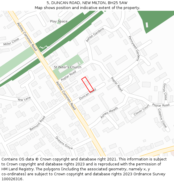 5, DUNCAN ROAD, NEW MILTON, BH25 5AW: Location map and indicative extent of plot