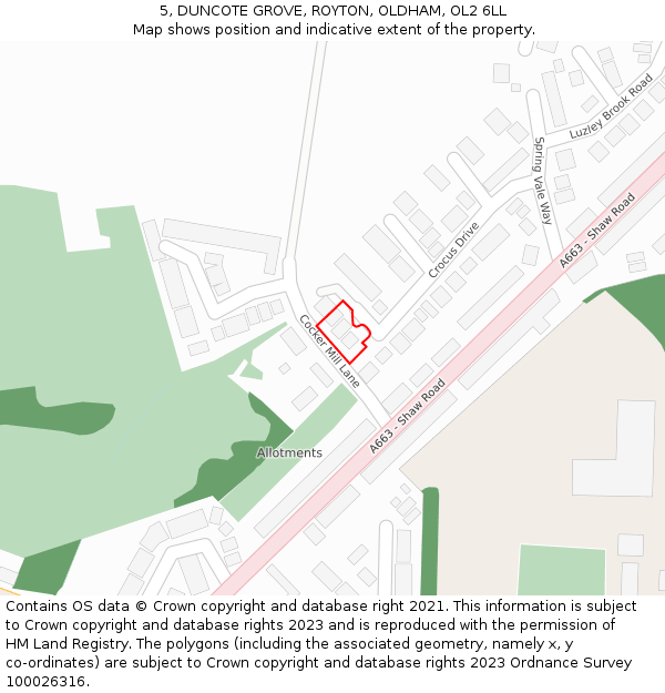 5, DUNCOTE GROVE, ROYTON, OLDHAM, OL2 6LL: Location map and indicative extent of plot