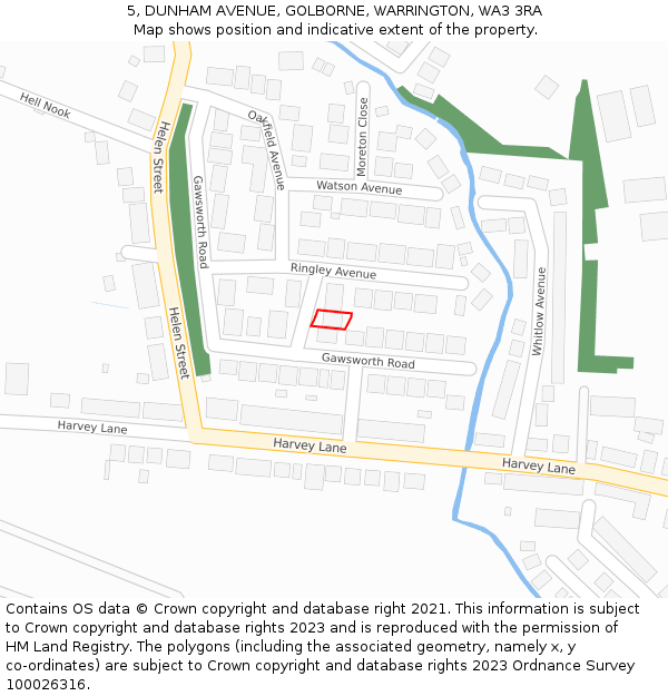 5, DUNHAM AVENUE, GOLBORNE, WARRINGTON, WA3 3RA: Location map and indicative extent of plot