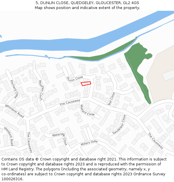 5, DUNLIN CLOSE, QUEDGELEY, GLOUCESTER, GL2 4GS: Location map and indicative extent of plot