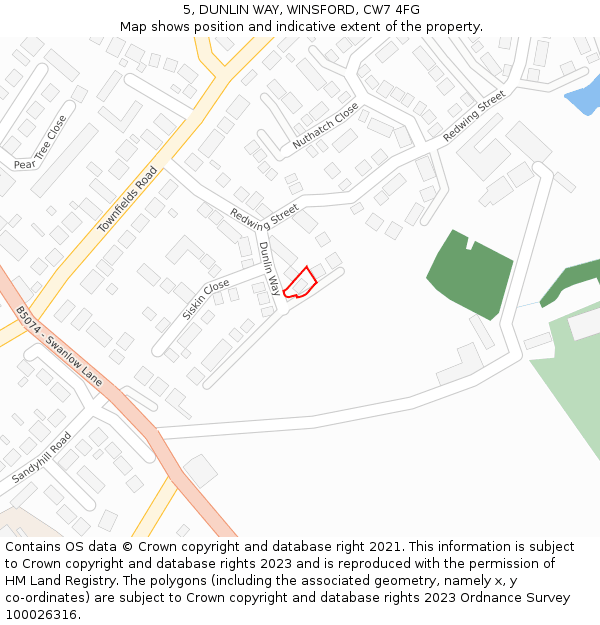 5, DUNLIN WAY, WINSFORD, CW7 4FG: Location map and indicative extent of plot