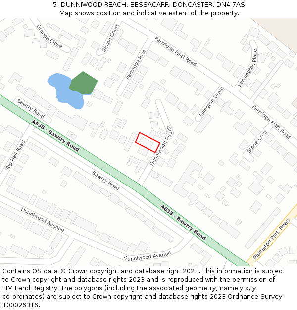 5, DUNNIWOOD REACH, BESSACARR, DONCASTER, DN4 7AS: Location map and indicative extent of plot