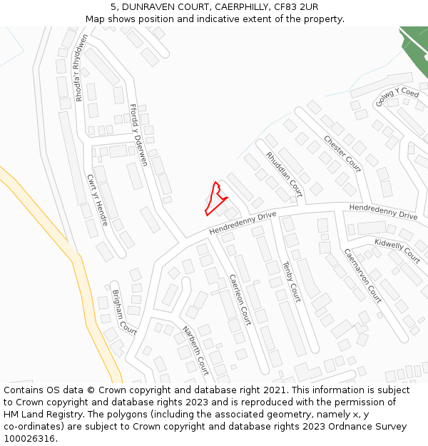 5, DUNRAVEN COURT, CAERPHILLY, CF83 2UR: Location map and indicative extent of plot