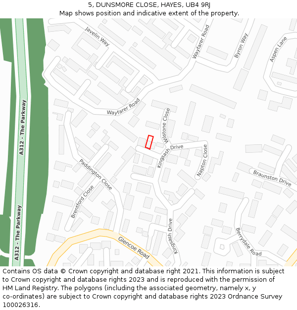 5, DUNSMORE CLOSE, HAYES, UB4 9RJ: Location map and indicative extent of plot
