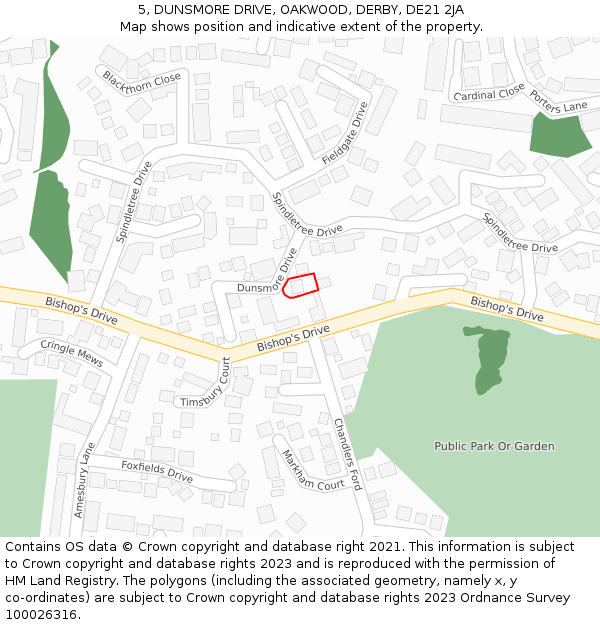 5, DUNSMORE DRIVE, OAKWOOD, DERBY, DE21 2JA: Location map and indicative extent of plot