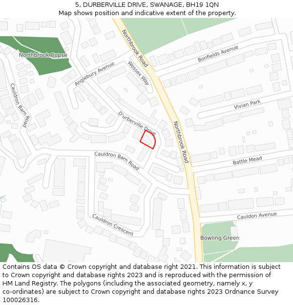 5, DURBERVILLE DRIVE, SWANAGE, BH19 1QN: Location map and indicative extent of plot