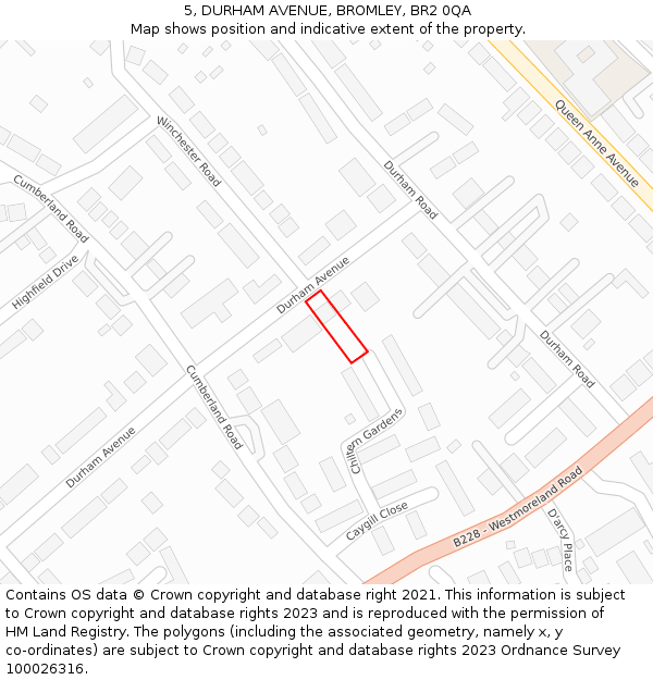 5, DURHAM AVENUE, BROMLEY, BR2 0QA: Location map and indicative extent of plot
