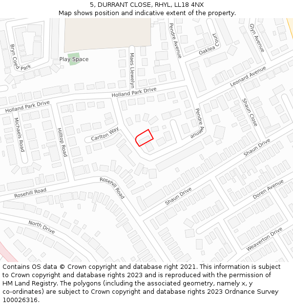 5, DURRANT CLOSE, RHYL, LL18 4NX: Location map and indicative extent of plot