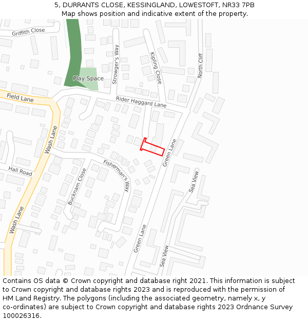 5, DURRANTS CLOSE, KESSINGLAND, LOWESTOFT, NR33 7PB: Location map and indicative extent of plot