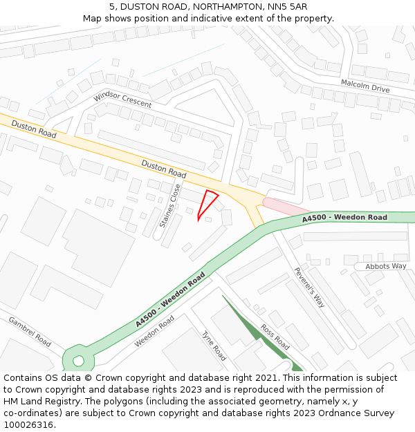 5, DUSTON ROAD, NORTHAMPTON, NN5 5AR: Location map and indicative extent of plot