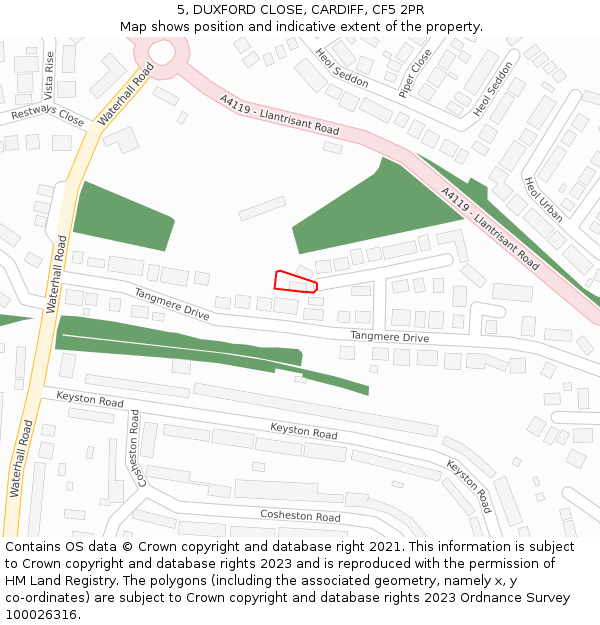 5, DUXFORD CLOSE, CARDIFF, CF5 2PR: Location map and indicative extent of plot