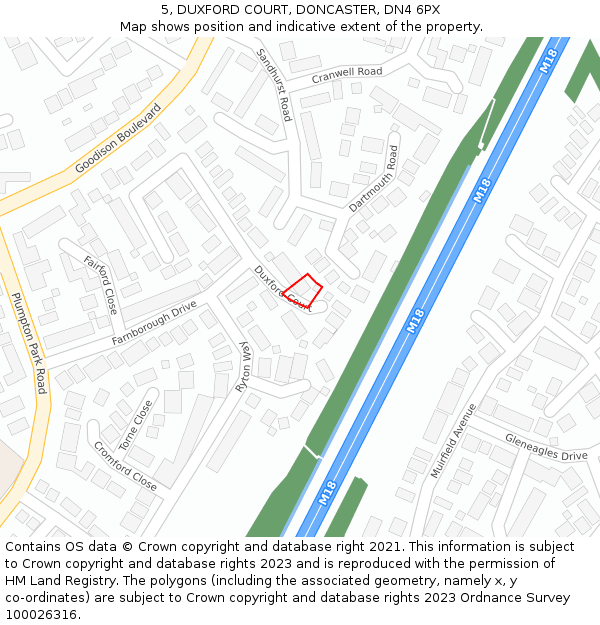 5, DUXFORD COURT, DONCASTER, DN4 6PX: Location map and indicative extent of plot