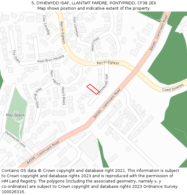 5, DYHEWYDD ISAF, LLANTWIT FARDRE, PONTYPRIDD, CF38 2EX: Location map and indicative extent of plot