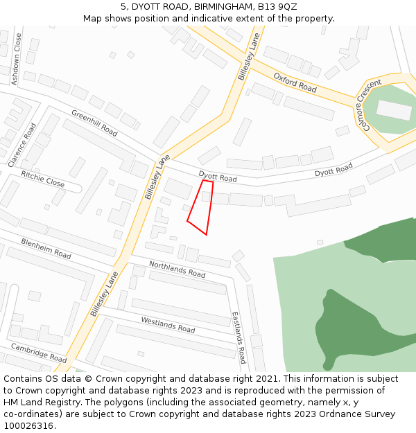 5, DYOTT ROAD, BIRMINGHAM, B13 9QZ: Location map and indicative extent of plot