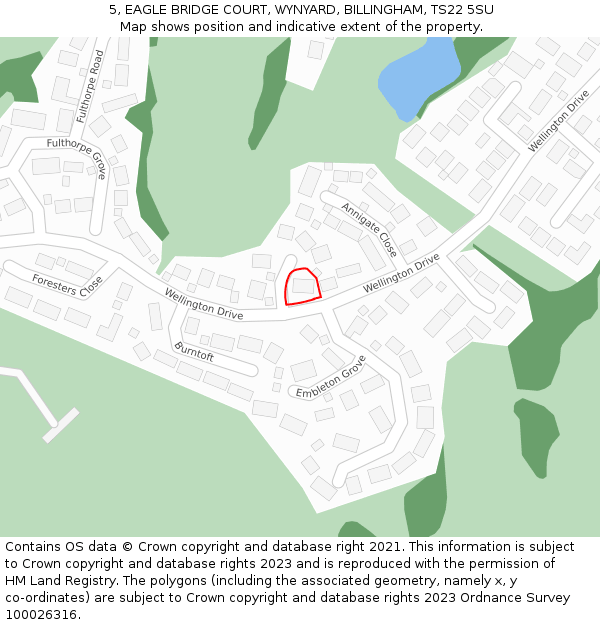 5, EAGLE BRIDGE COURT, WYNYARD, BILLINGHAM, TS22 5SU: Location map and indicative extent of plot