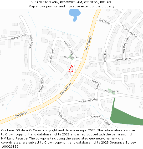 5, EAGLETON WAY, PENWORTHAM, PRESTON, PR1 9SL: Location map and indicative extent of plot