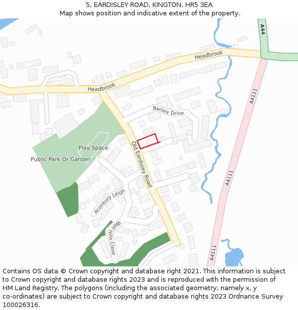 5, EARDISLEY ROAD, KINGTON, HR5 3EA: Location map and indicative extent of plot