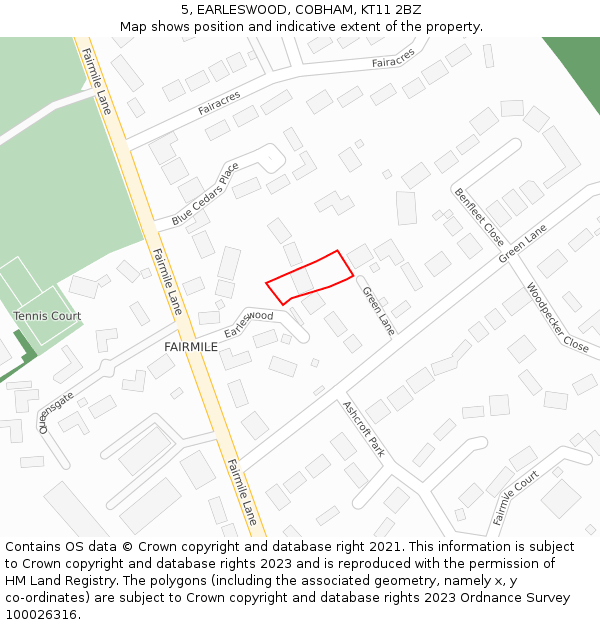 5, EARLESWOOD, COBHAM, KT11 2BZ: Location map and indicative extent of plot