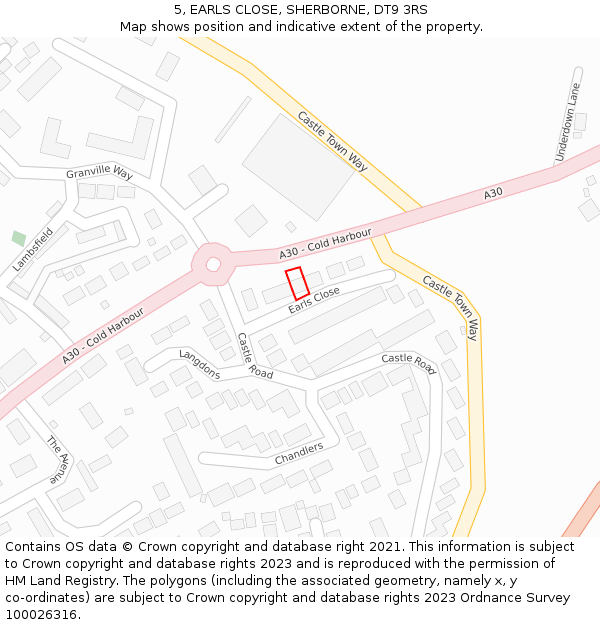 5, EARLS CLOSE, SHERBORNE, DT9 3RS: Location map and indicative extent of plot