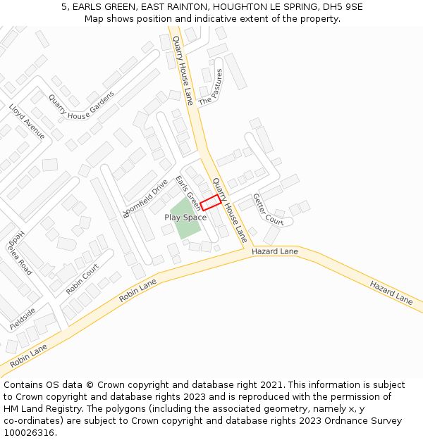 5, EARLS GREEN, EAST RAINTON, HOUGHTON LE SPRING, DH5 9SE: Location map and indicative extent of plot