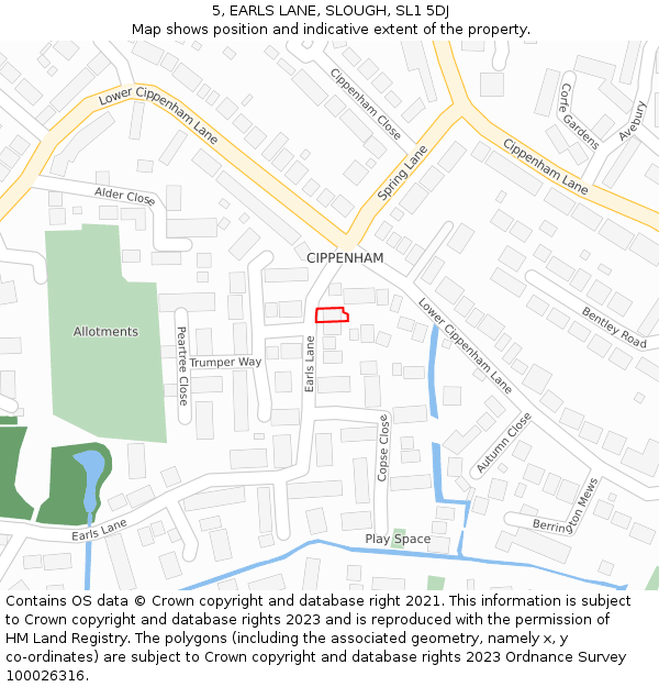 5, EARLS LANE, SLOUGH, SL1 5DJ: Location map and indicative extent of plot