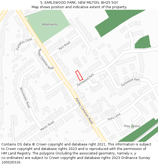 5, EARLSWOOD PARK, NEW MILTON, BH25 5GY: Location map and indicative extent of plot