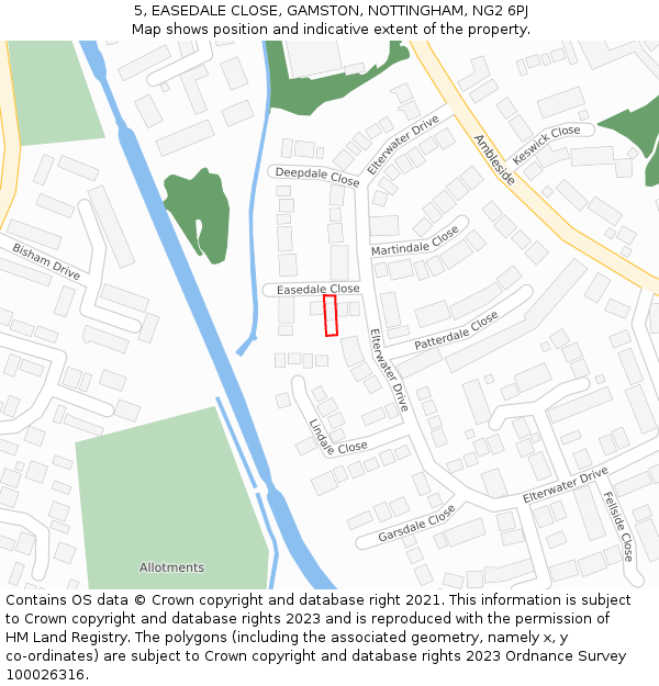 5, EASEDALE CLOSE, GAMSTON, NOTTINGHAM, NG2 6PJ: Location map and indicative extent of plot