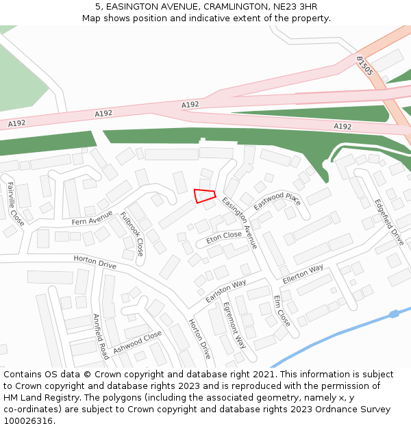 5, EASINGTON AVENUE, CRAMLINGTON, NE23 3HR: Location map and indicative extent of plot