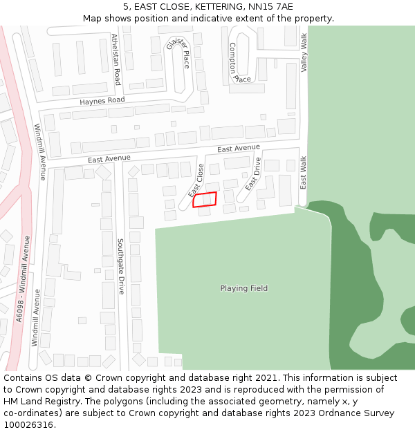 5, EAST CLOSE, KETTERING, NN15 7AE: Location map and indicative extent of plot