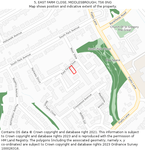 5, EAST FARM CLOSE, MIDDLESBROUGH, TS6 0NG: Location map and indicative extent of plot