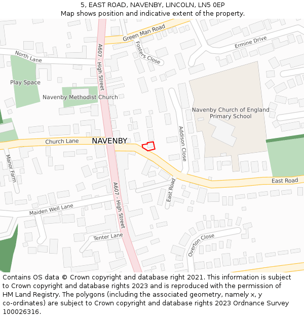 5, EAST ROAD, NAVENBY, LINCOLN, LN5 0EP: Location map and indicative extent of plot