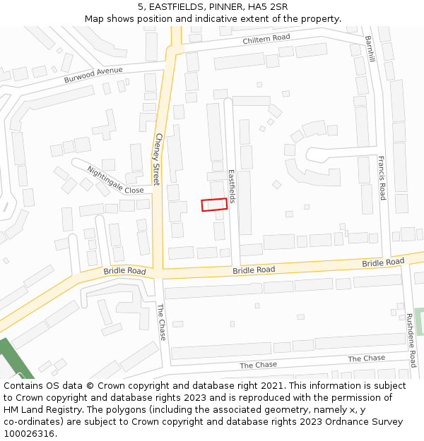 5, EASTFIELDS, PINNER, HA5 2SR: Location map and indicative extent of plot
