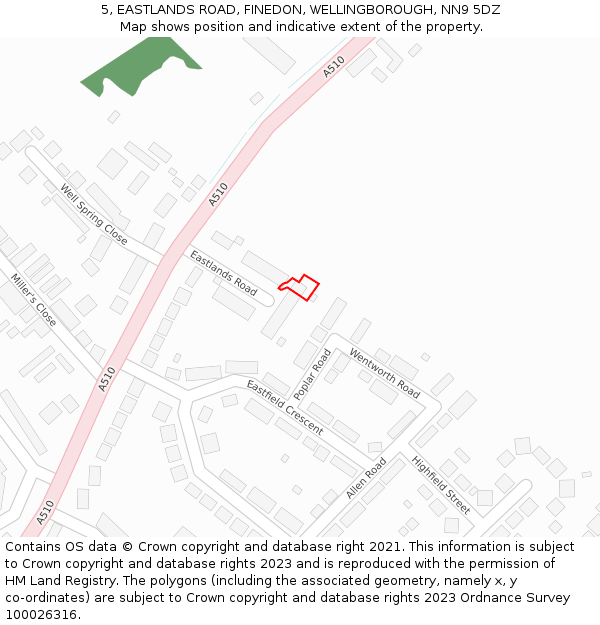 5, EASTLANDS ROAD, FINEDON, WELLINGBOROUGH, NN9 5DZ: Location map and indicative extent of plot