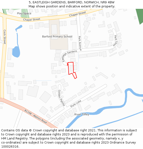 5, EASTLEIGH GARDENS, BARFORD, NORWICH, NR9 4BW: Location map and indicative extent of plot